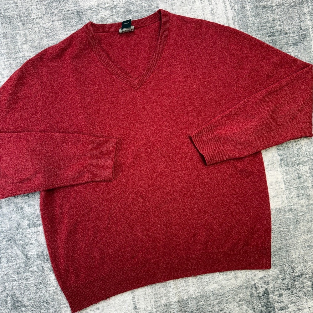 Jos A Bank Sweater Mens Large Red Cashmere V-Neck Pullover Jumper Lightweight